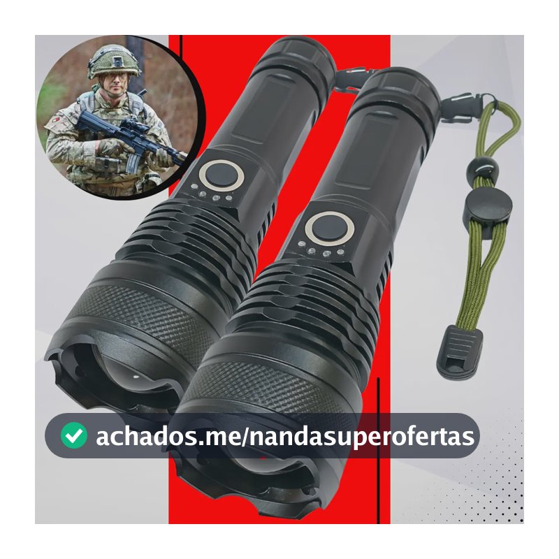 Kit 2 Lanterna Mais Forte Do Mundo Recarregável Tática Usb Branco Preto