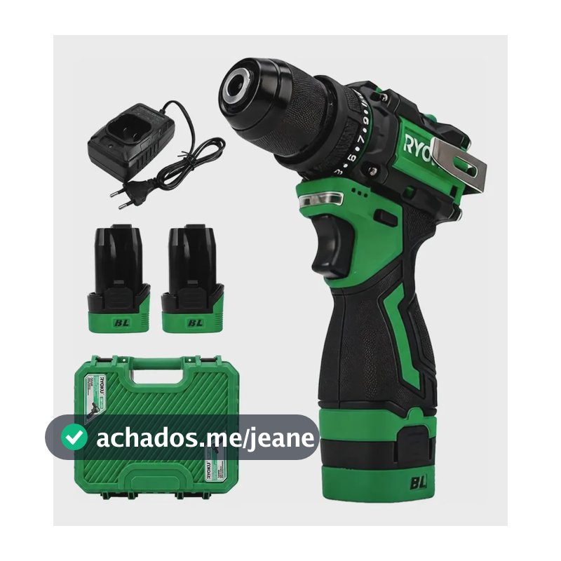 Parafusadeira Furadeira 2 Baterias 16v 10mm 50nm Brushless Verde Com Maleta Plástica 127/220v