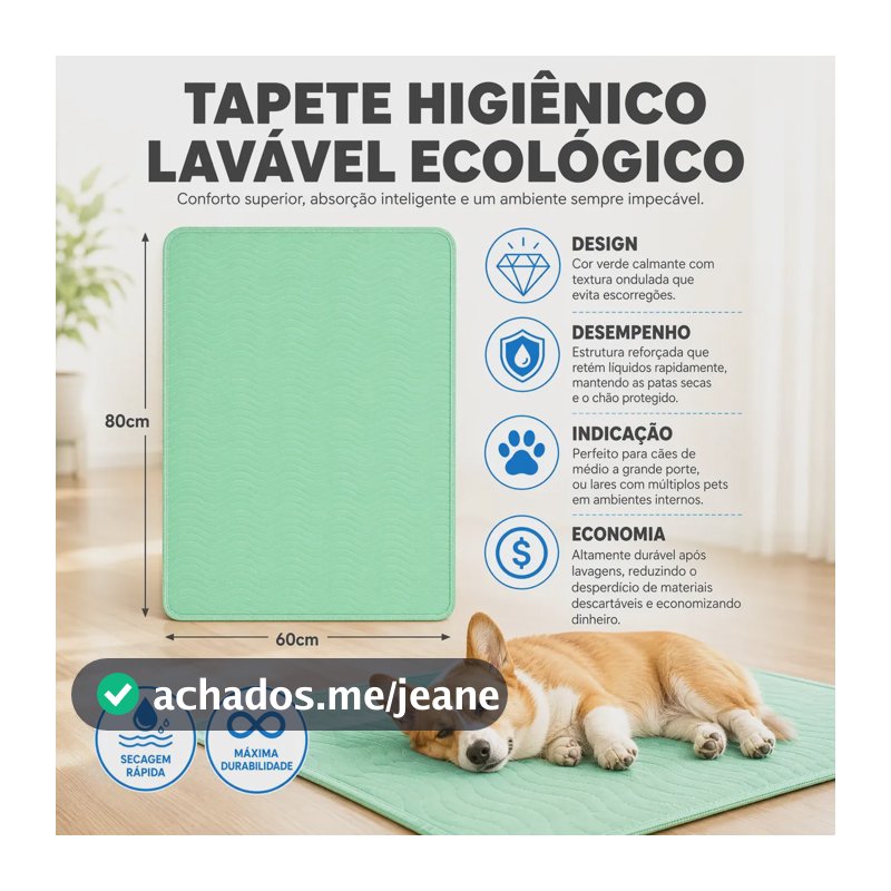 Tapete Higiênico New Pet Lavável para Cães 80x60cm, Reutilizável e com Design Moderno