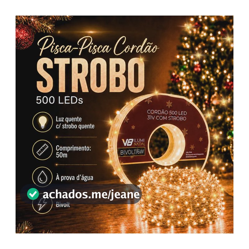 Pisca 500 Leds Cordão 50m Natal Branco Quente Flash Quente Bivolt a Prova Dágua Blindado Interno Externo Natalino Flash 110/220v