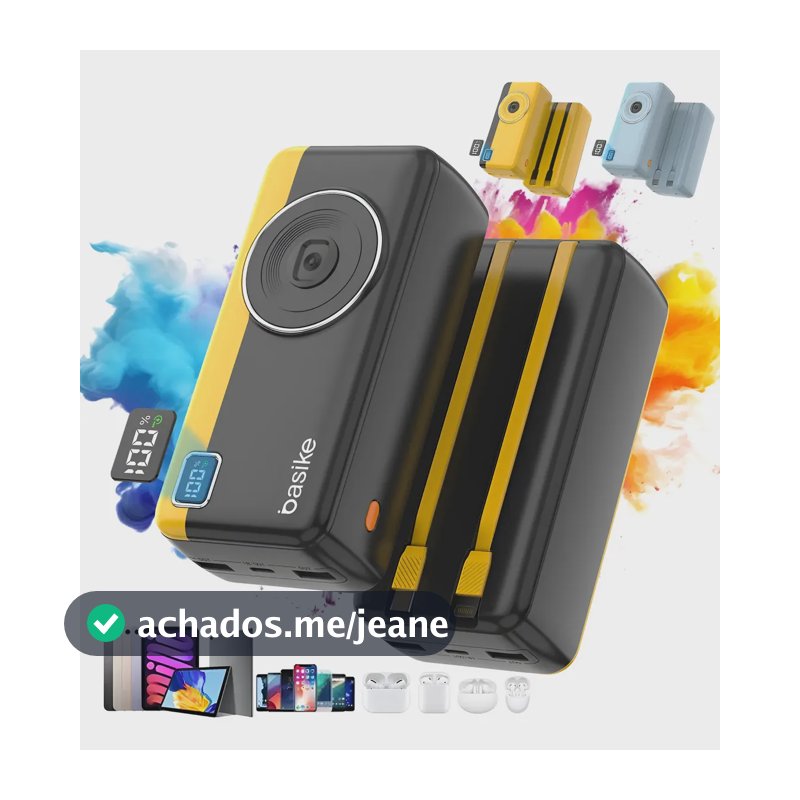 Power Bank Basike 30000mAh com Carga Rápida 22.5W e Cabos Integrados, para iPhone e Android