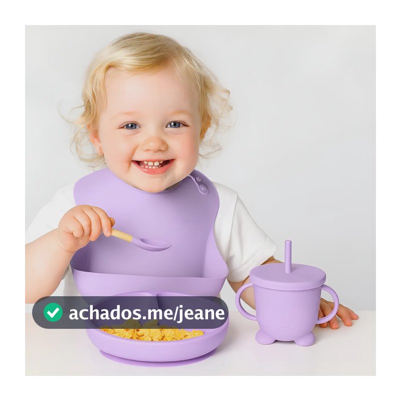 Kit Introdução Alimentar Bebê Silicone 8 Peças Livre Bpa Lilás Unissex