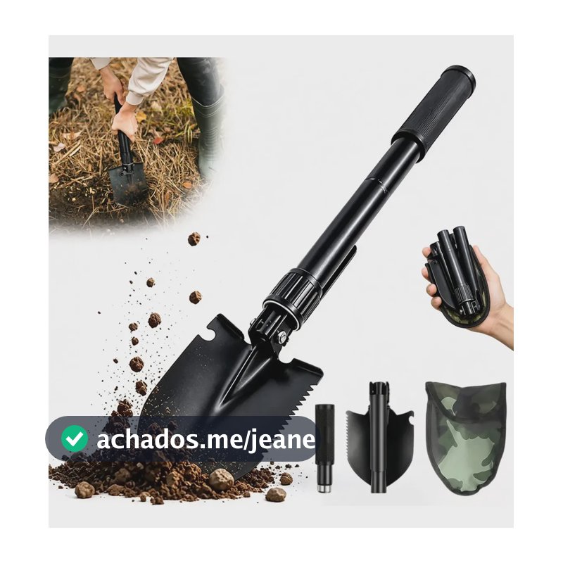 Pá Dobrável Picareta Militar De Emergência Aço Multi-função Preto