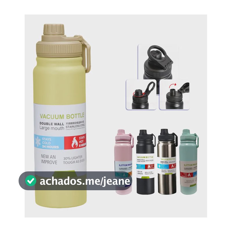 800mlgarrafa Térmica Água Squeeze Inox Academiaquente E Frio Bege