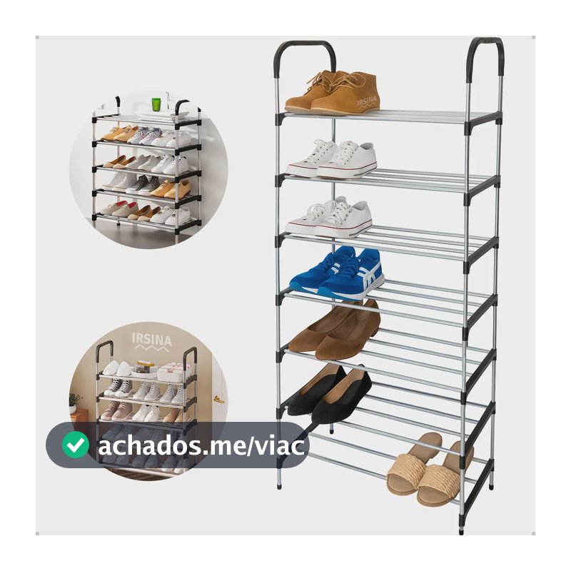 Sapateira Vertical IRSINA 7 Andares Aço Inox 21 Pares Cor Preto