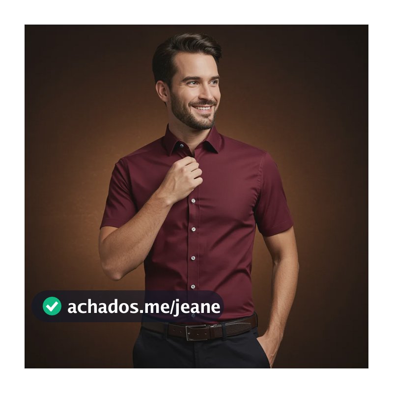 Camisa Social Masculina Slim Fit Manga Curta Não Amassa Bordô G