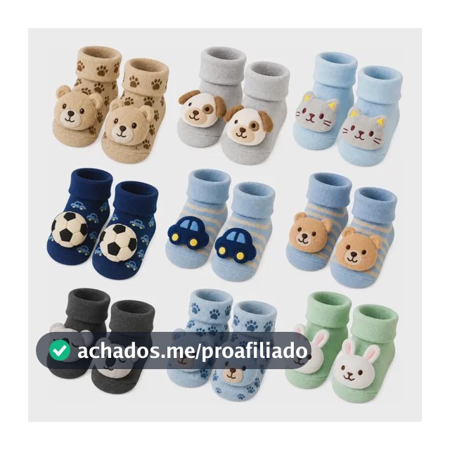 Kit 04 Pares Meia Bebê Bichinho Infantil Inverno Pelúcia 3 D