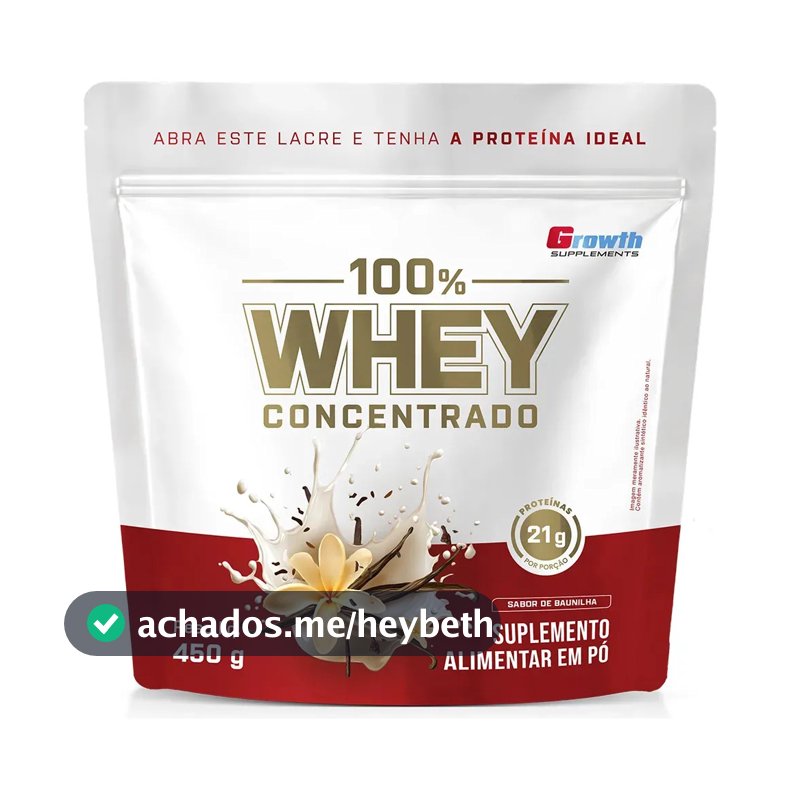 100% Whey Concentrado 450g Growth Supplements Baunilha