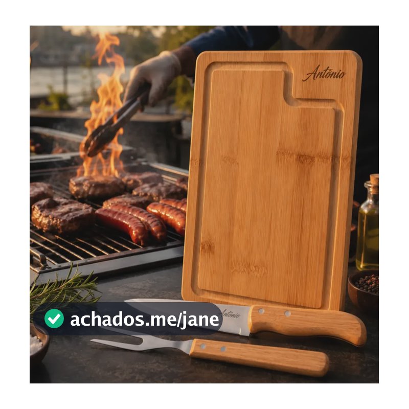 Kit Para Churrasco Tábua Faca Garfo Com Nome