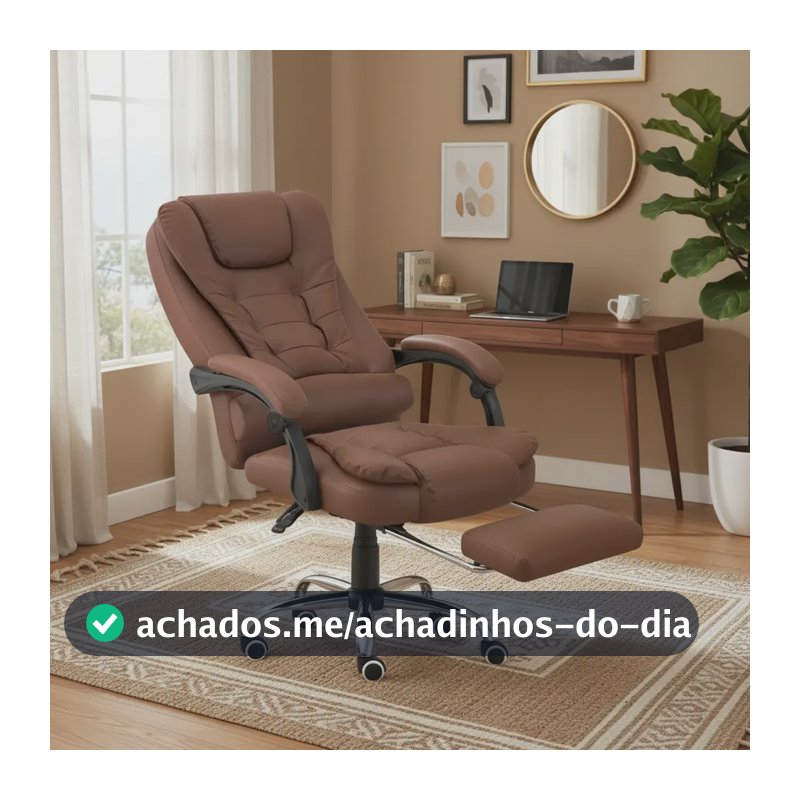 Cadeira De Escritório Itália Presidente Ergonômica Couro Sintético Encosto Ajustável Com Trava E Apoio Para Pés Cor Marrom Luvinco