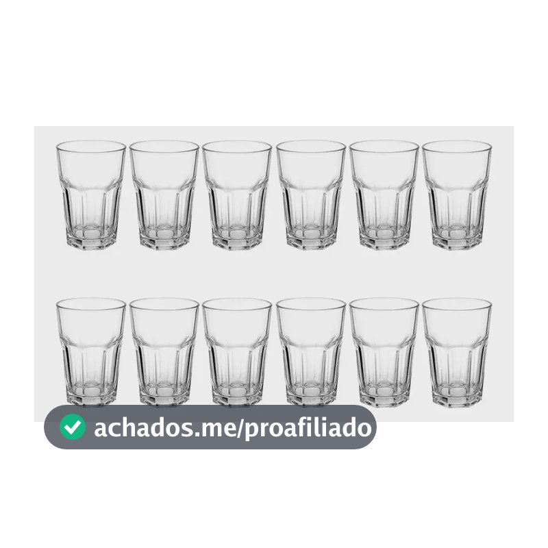 Jogo C/ 12 Copos De Vidro Grosso 340 Ml Resistente