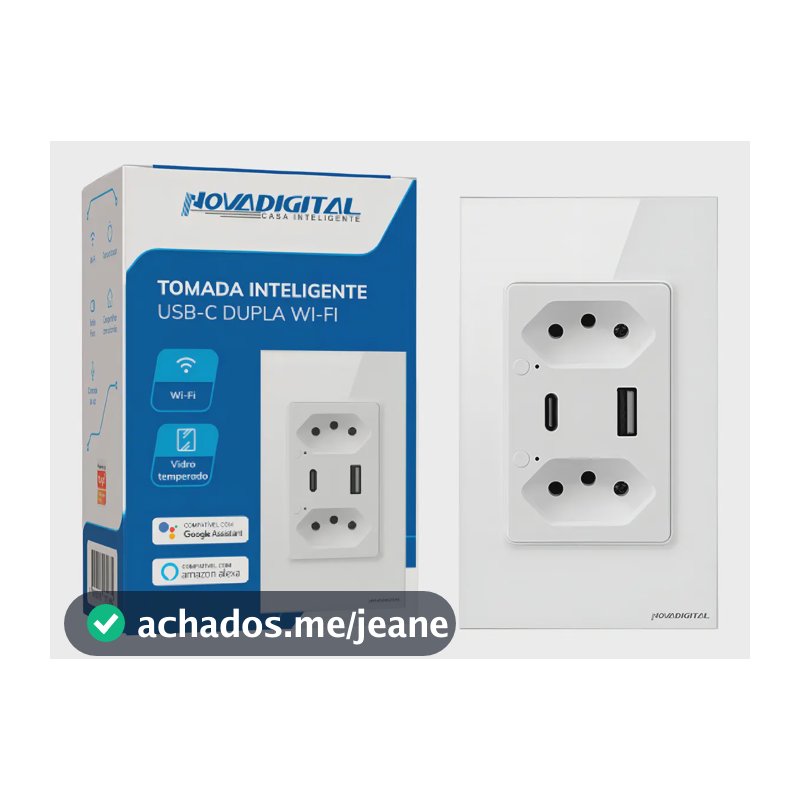 Tomada Inteligente Wifi Novadigital Dupla 20A e 10A Usb + USB-C Compatível Alexa Tuya Smart Life Google Branca