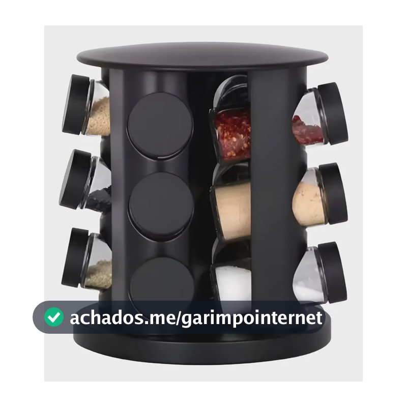 Porta Condimento Temperos Giratório 9 Potes Vidro Com Tampa Cor Preto