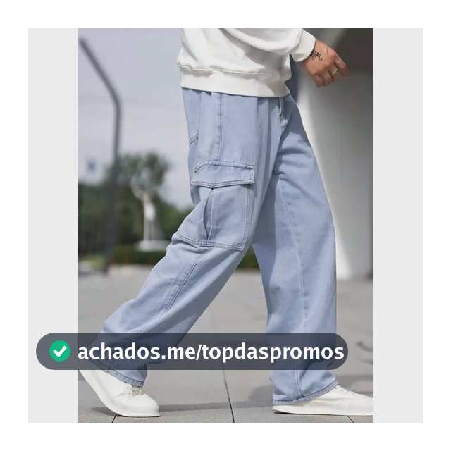 Calça Cargo Jeans Larga Bolsos Lateral Streetwear Skatista