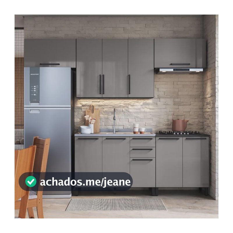 Armário de Cozinha Modulada Completa Fidelitá Mônaco 5 Peças 280cm 9 Portas 3 Gavetas Sem Tampo Chumbo/Titânio
