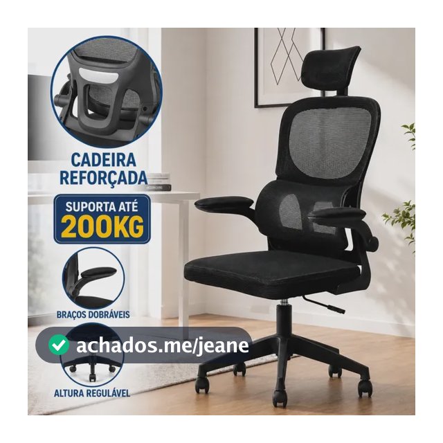 Cadeira De Escritório Ergonômica Cadeira Dg Giratória Com Apoio Lombar E Braços Dobráveis Espuma Viva Preto Mesh