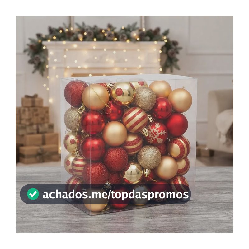 Bola De Natal 50 Unidades Decoradas Estrela Bolinhas 4cm Vermelho/dourado Natalinos