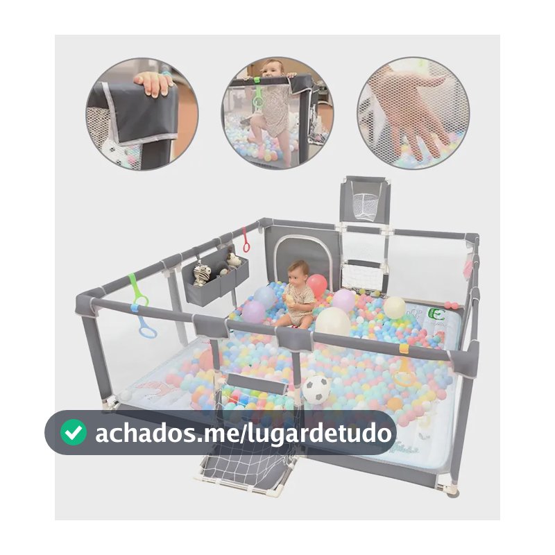 Cercadinho Bebê Infantil Cercado Grande 18212064cm Cinza Liso