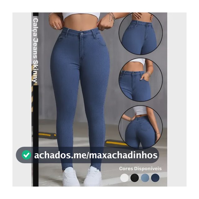 Calça Skinny Jeans Básica Feminina Cintura Alta Look Casual