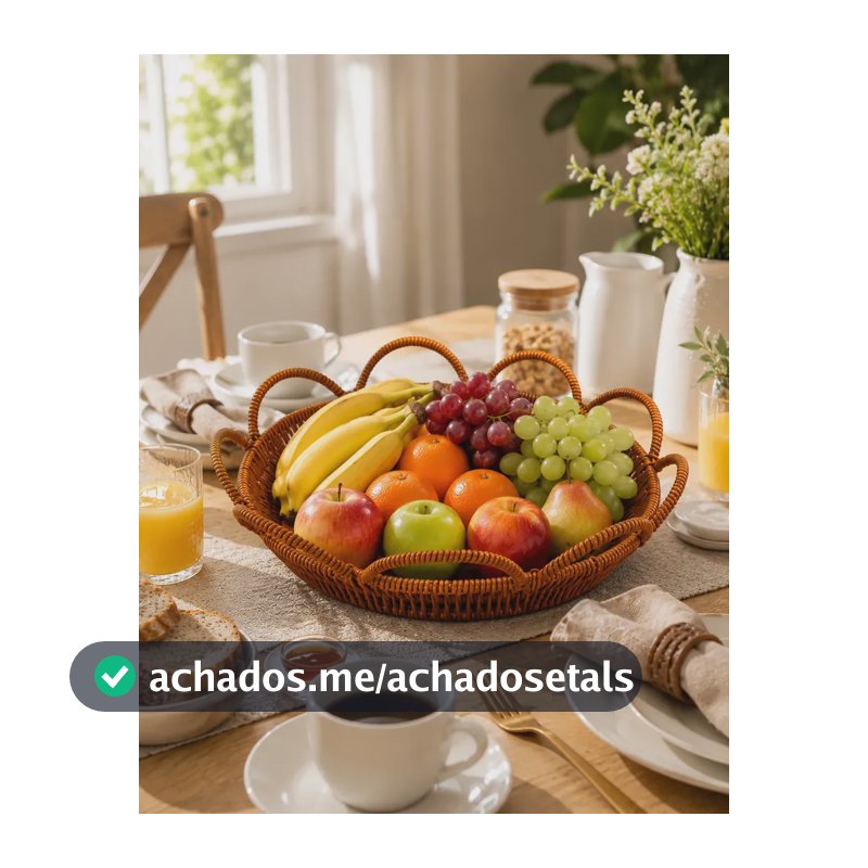 Fruteira De Mesa Redonda Aramada Com Base Madeira Premium Amadeirado