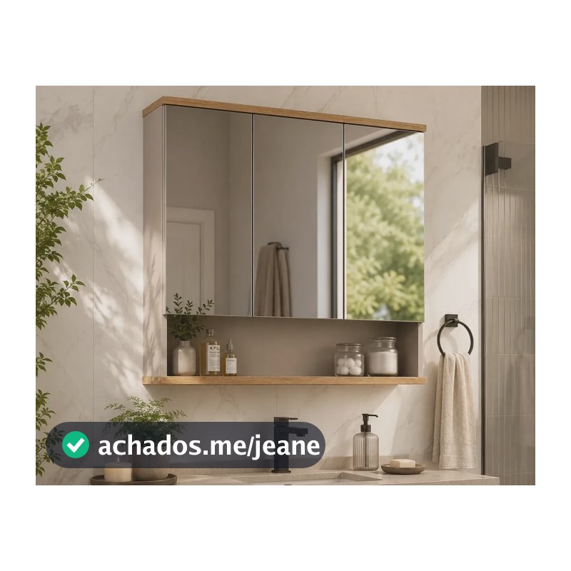 Espelheira Armário Gabinete Aereo Lavabo Banheiro 3 Portas Mdf 76cm