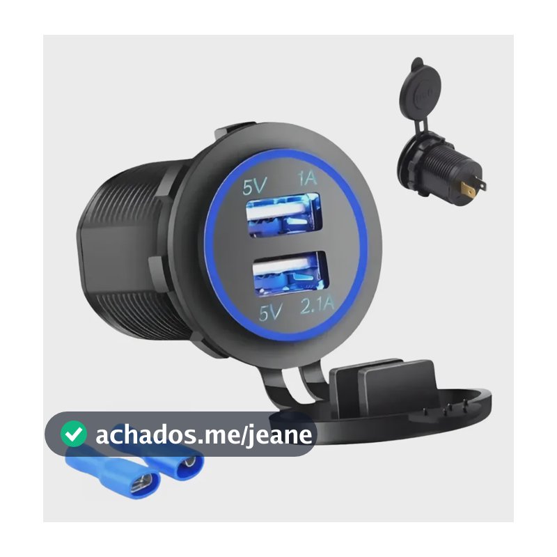 Tomada Usb Encaixe Acendedor P/carro 2 Saídas 3.1a Azul