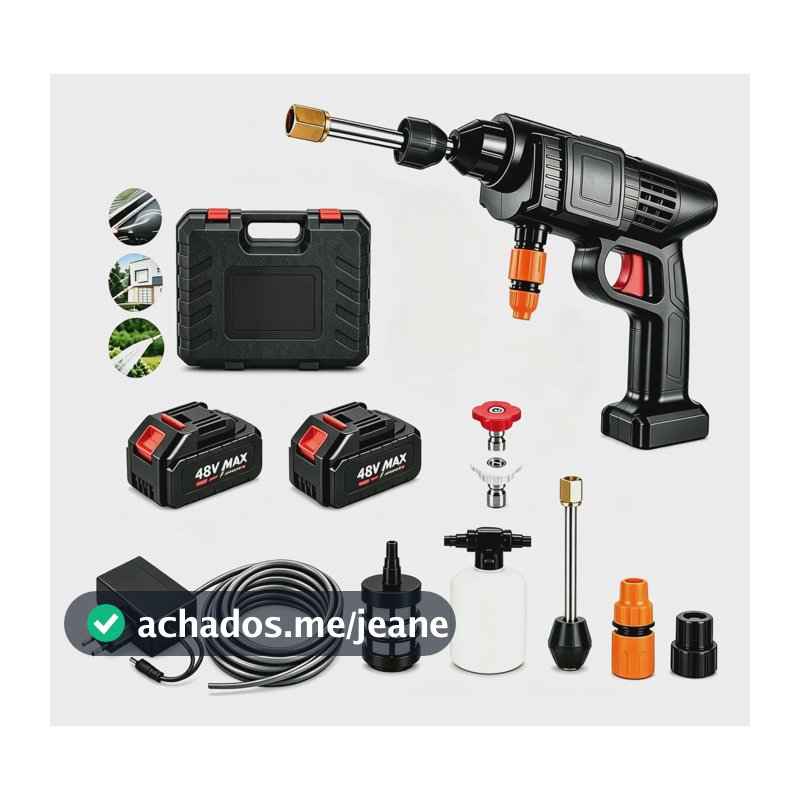 Lavadora Alta Pressão Portátil Sem Fio 2 Baterias Maleta Preto 127/220v 50 Hz/60 Hz