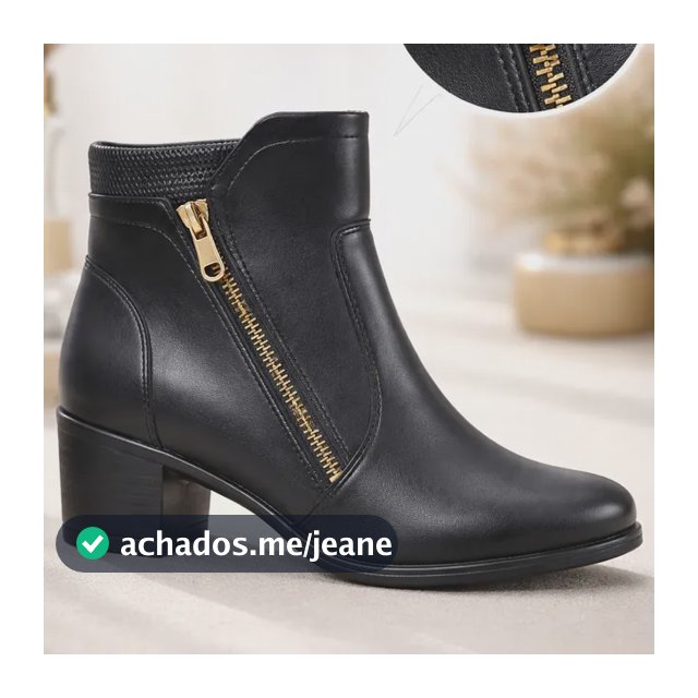 Bota Feminina Salto Médio Cano Curto Zíper Elegante Conforto