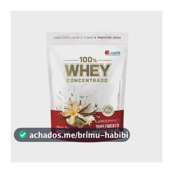 100% Whey Concentrado 900g Growth Supplements Baunilha