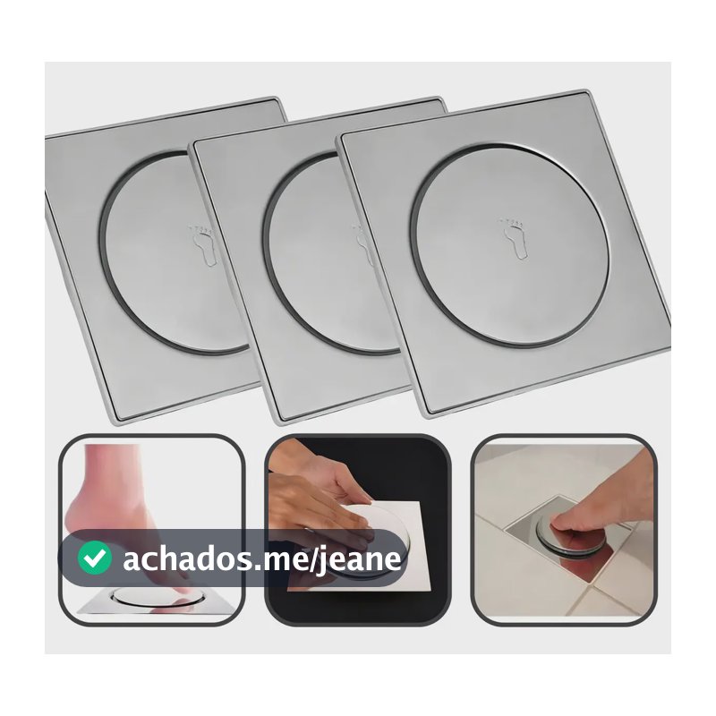 Kit 3 Ralos Click Dami 10x10 Inteligente Pop Up Inox Oculto Invisível Para Banheiro E Cozinhas Acabamento Premium
