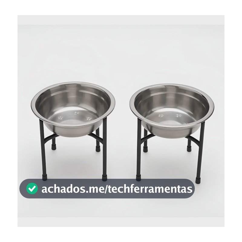 Kit Comedouro E Bebedouro Elevado Cachorro Gato Tigela Inox Inox/preto