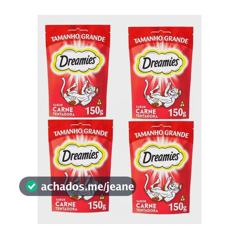 4 X Petisco Dreamies Para Gatos Adultos Sabor Carne 150g