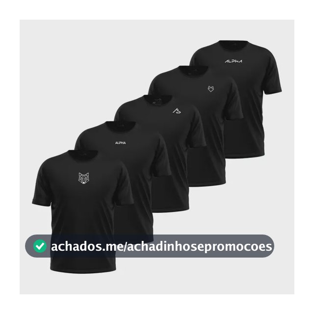 Kit 5 Camisetas Dry All Black Alpha