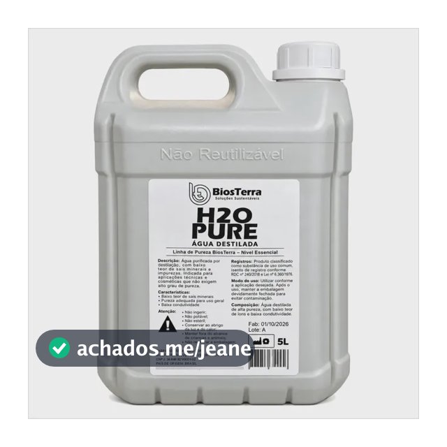 Água Destilada Galão De 5 Litros P/ Autoclave Cpap Soft