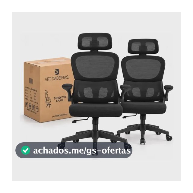 Kit 2 Cadeiras Escritório Mesh Ajustável Lombar Nr17 Preto Espuma De Alta Densidade