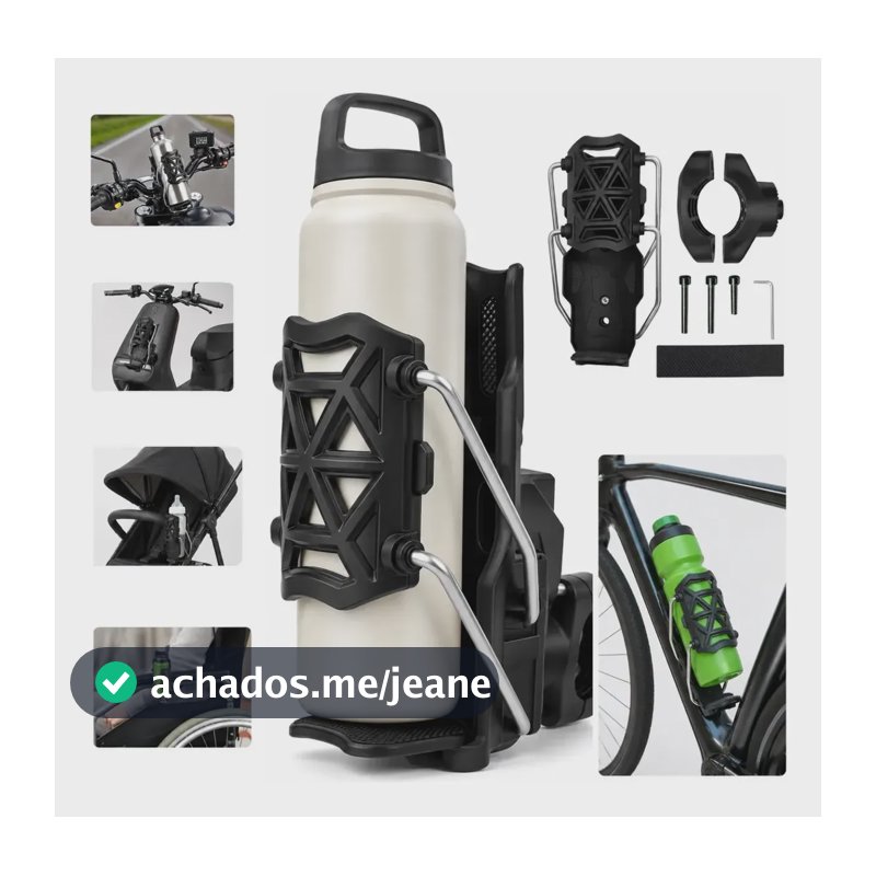 Suporte Garrafa Moto Bike Ajustável 360 Reforçado Motociclet Preto