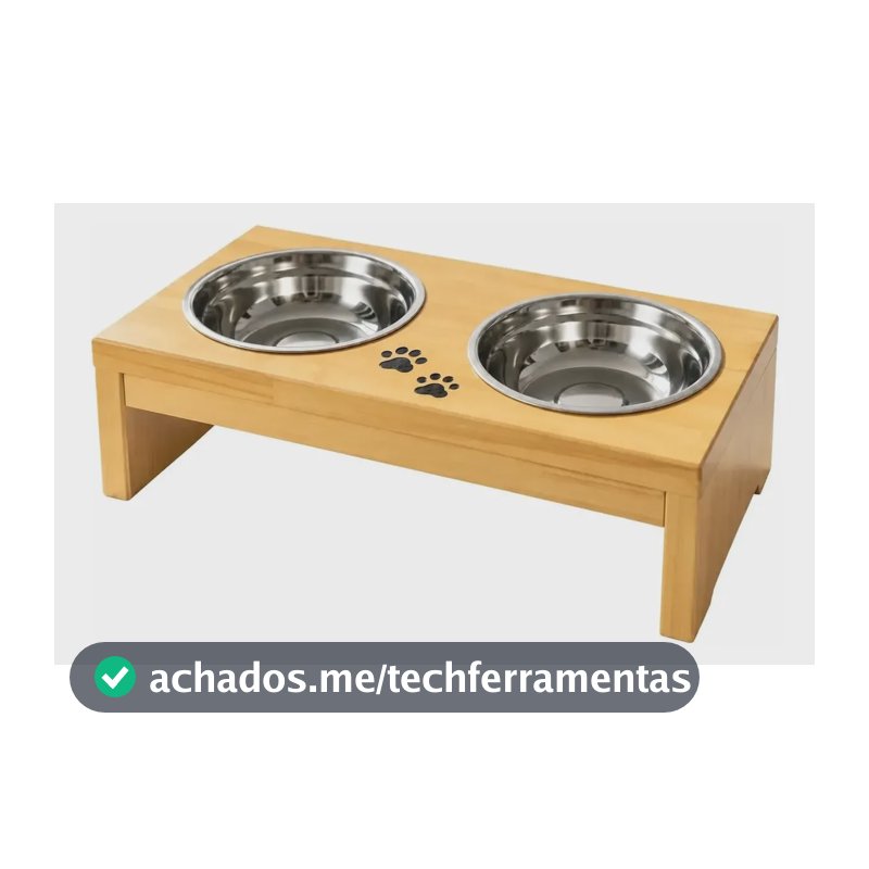 Comedouro Elevado Pequeno C/ 2 Potes Inox P/ Cães E Gatos Natural