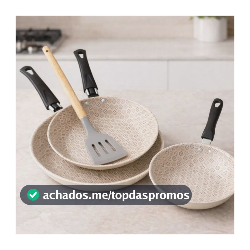 Jogo 4pcs Frigideiras Antiaderentes 14cm 18cm 22cm Espatula Creme