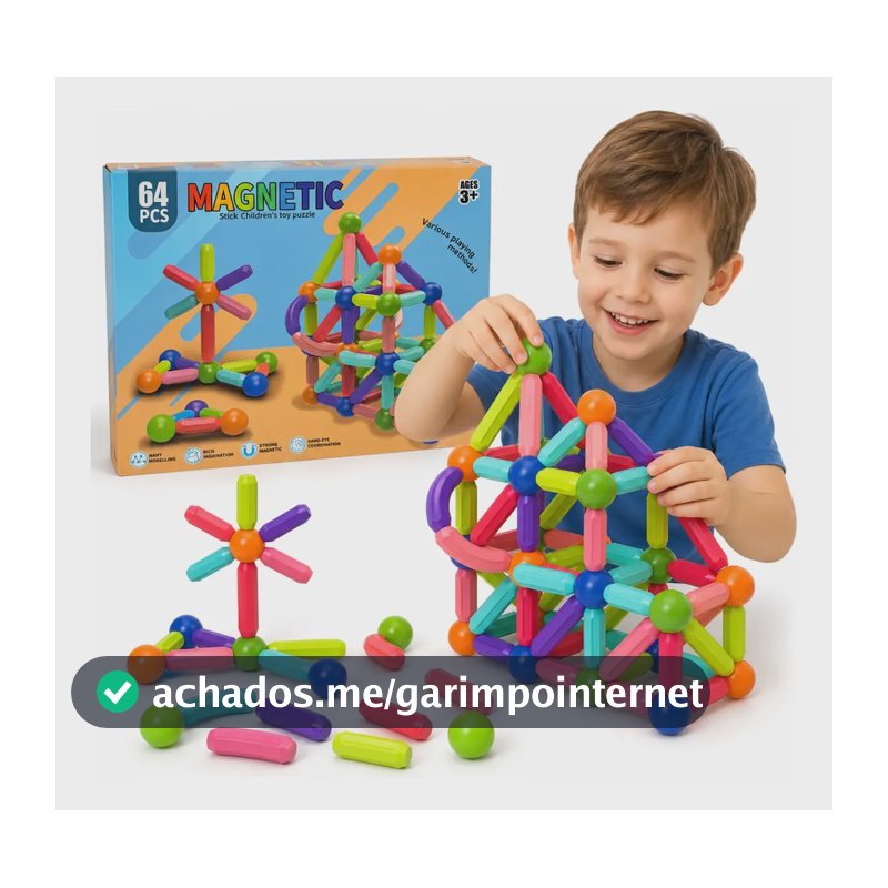 Blocos Magnéticos Infantil Brinquedo Educativo Montessori 64 Educativo