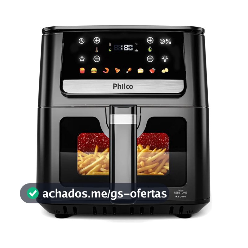 Air Fryer Philco 6,5L Visor Glass e Redstone 1700W PAF65A