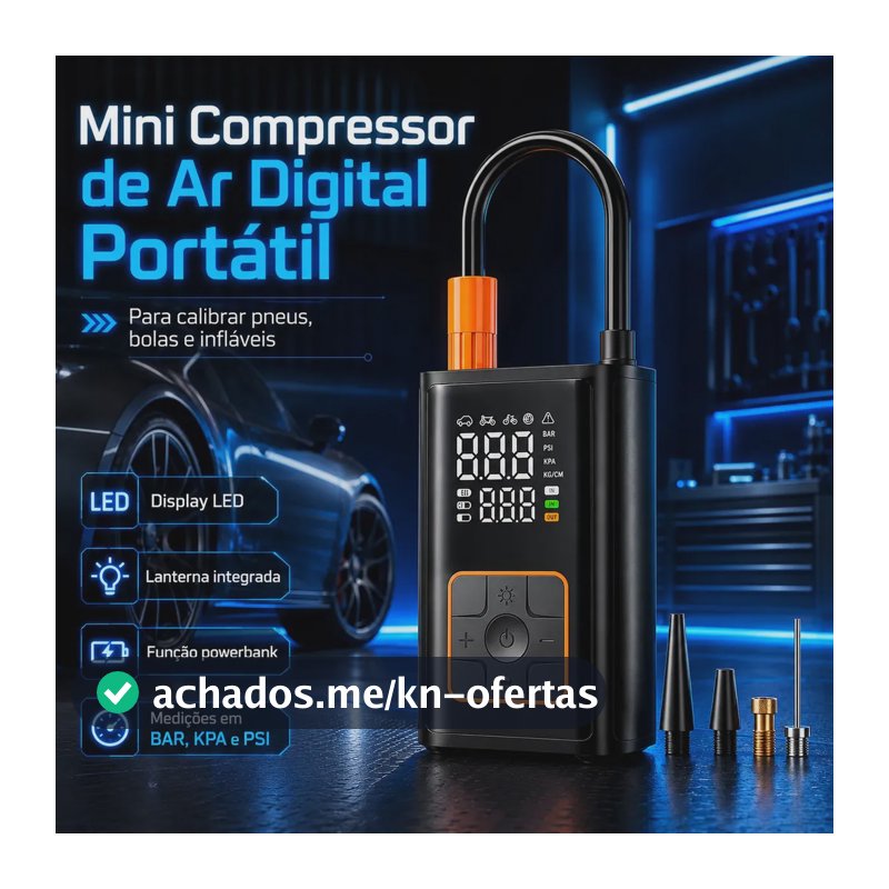 Mini Compressor Digital Portátil Bomba De Encher Pneus Bola Inflável Para Carro Moto Bicicleta Com Calibrador De Ar Preto