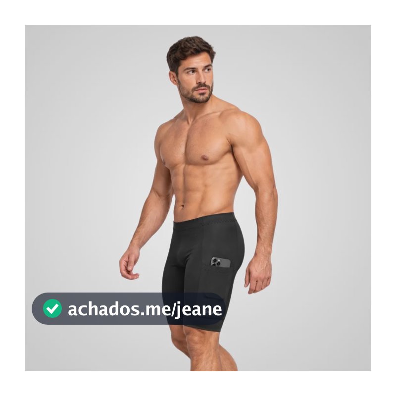 Bermuda Compressão Masculina Corrida Bolso Celular 4climb Preto Lisa Gg