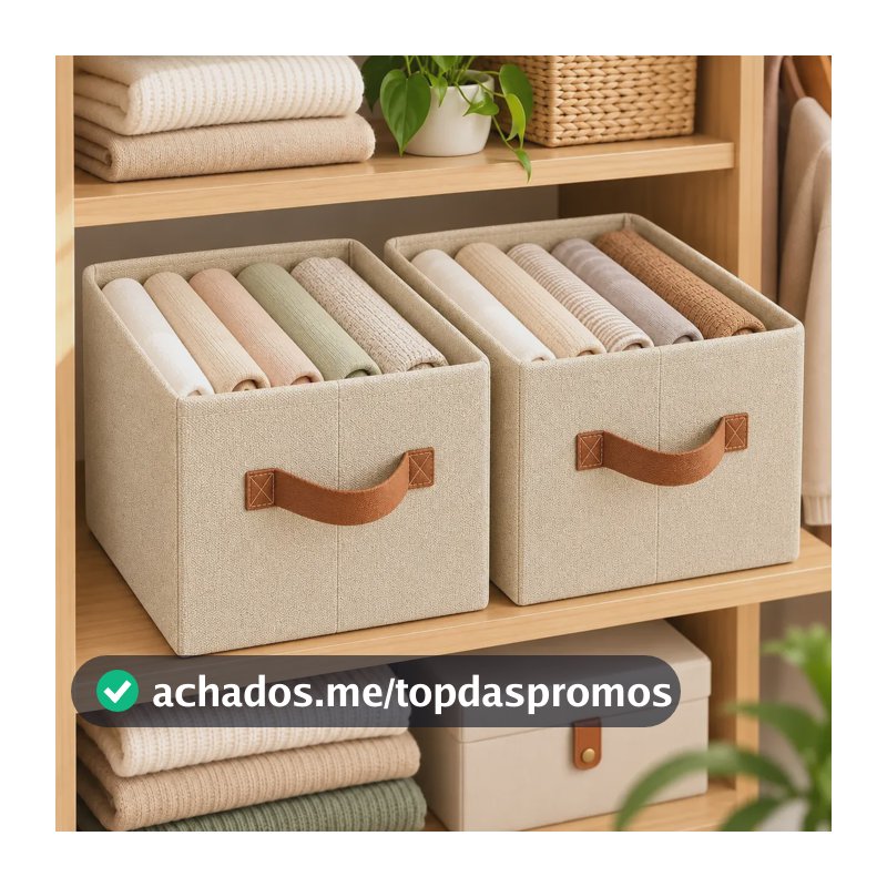 Kit 2 Caixas Organizadoras Dobráveis De Roupas Para Armários Bege