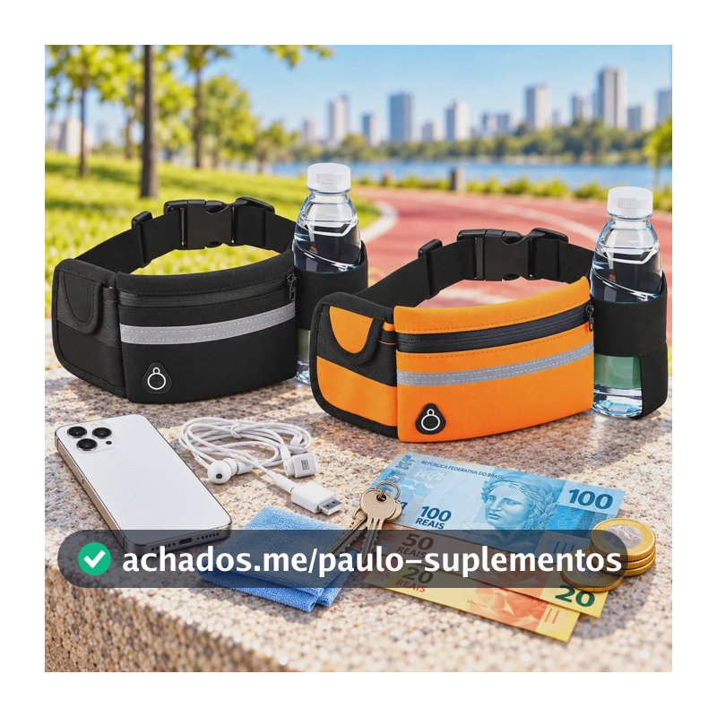 Kit 2 Pochetes Esportiva Impermeável Celular Acessórios Academia Treino Corrida Caminhada Moderna Bolsa Transversal Cintura Moda Blogueira Marca Lemon Shark Cor Preta E Laranja