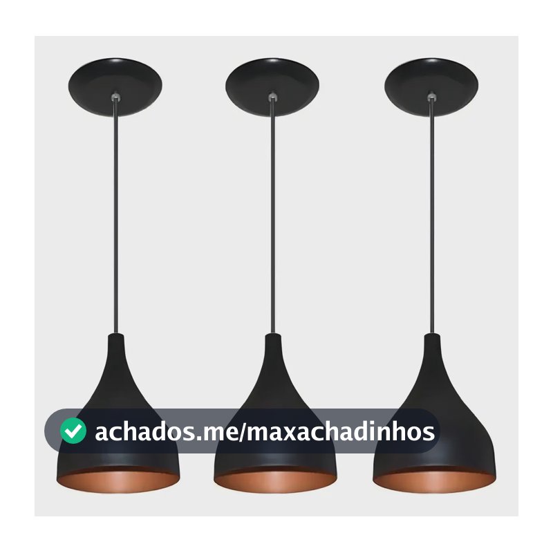 Luminária Gota Kit 3 Pendentes De Teto Imediato Cor Preto