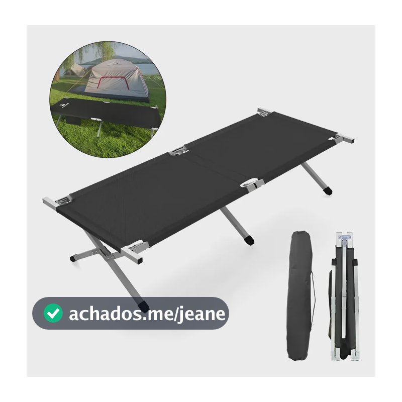 Cama Dobrável Portátil Confortável Para Acampamento Solteiro Preto