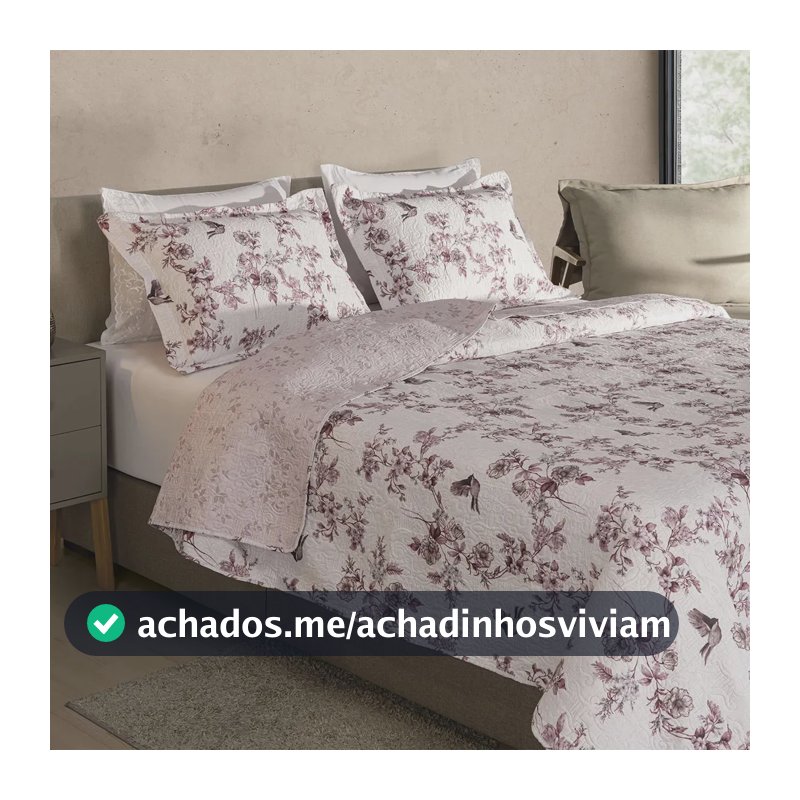Kit Cobre Leito Colcha King 3 Peças Boutis Dupla Face Porta Travesseiro Aba Americana - Sofia Rose