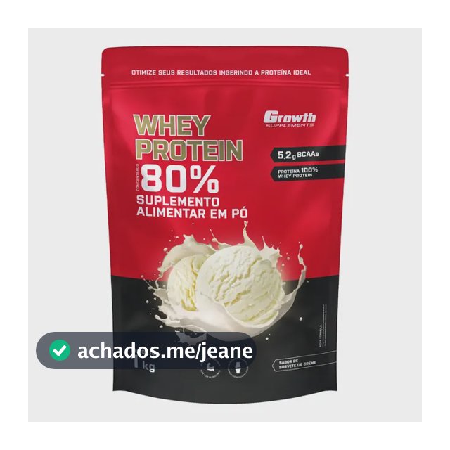 Suplemento em pó Growth Supplements Whey Protein Concentrado sabor Sorvete de Creme 1 kg