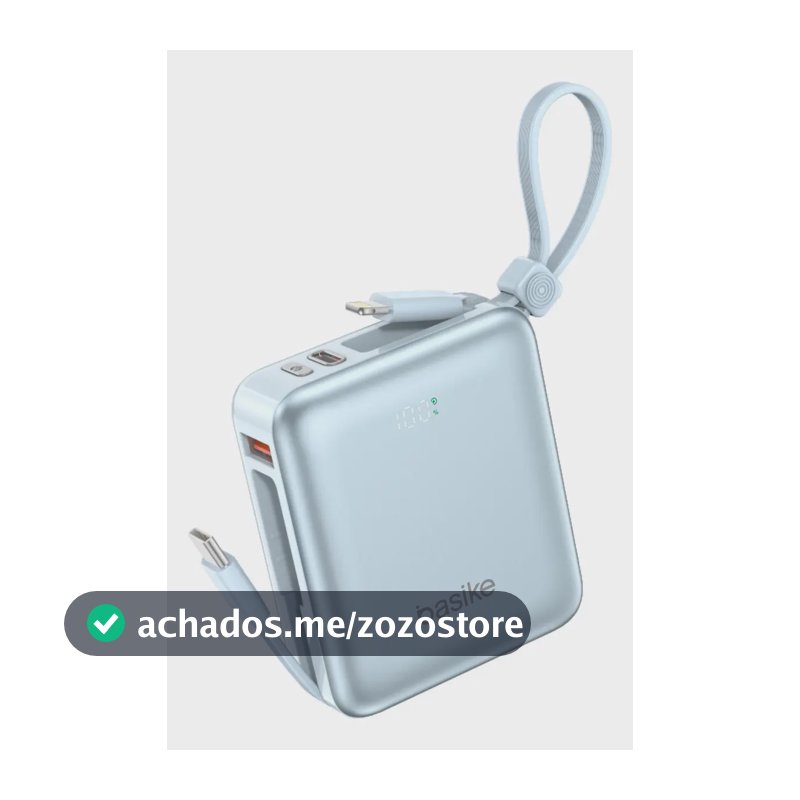 Power Bank Basike 10.000mAh Turbo com Cabo Embutido para iPhone e Samsung