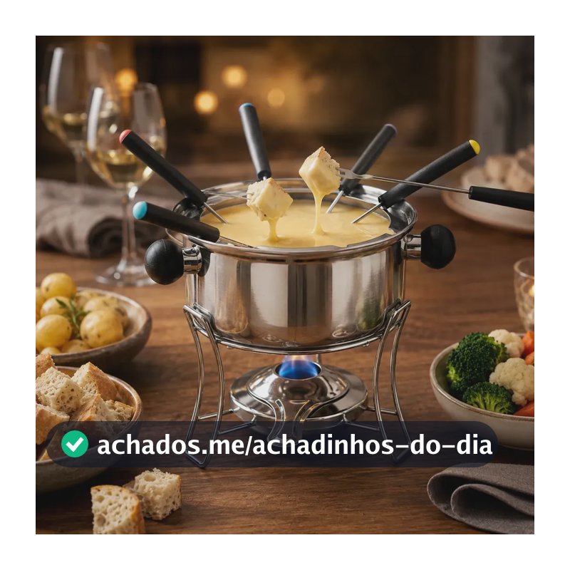 Kit Fondue 10 Peças Inox Jogo De Panelas 1l Para 6 Pessoas Para Queijo Chocolate Com Garfos E Suporte Tattoo Style